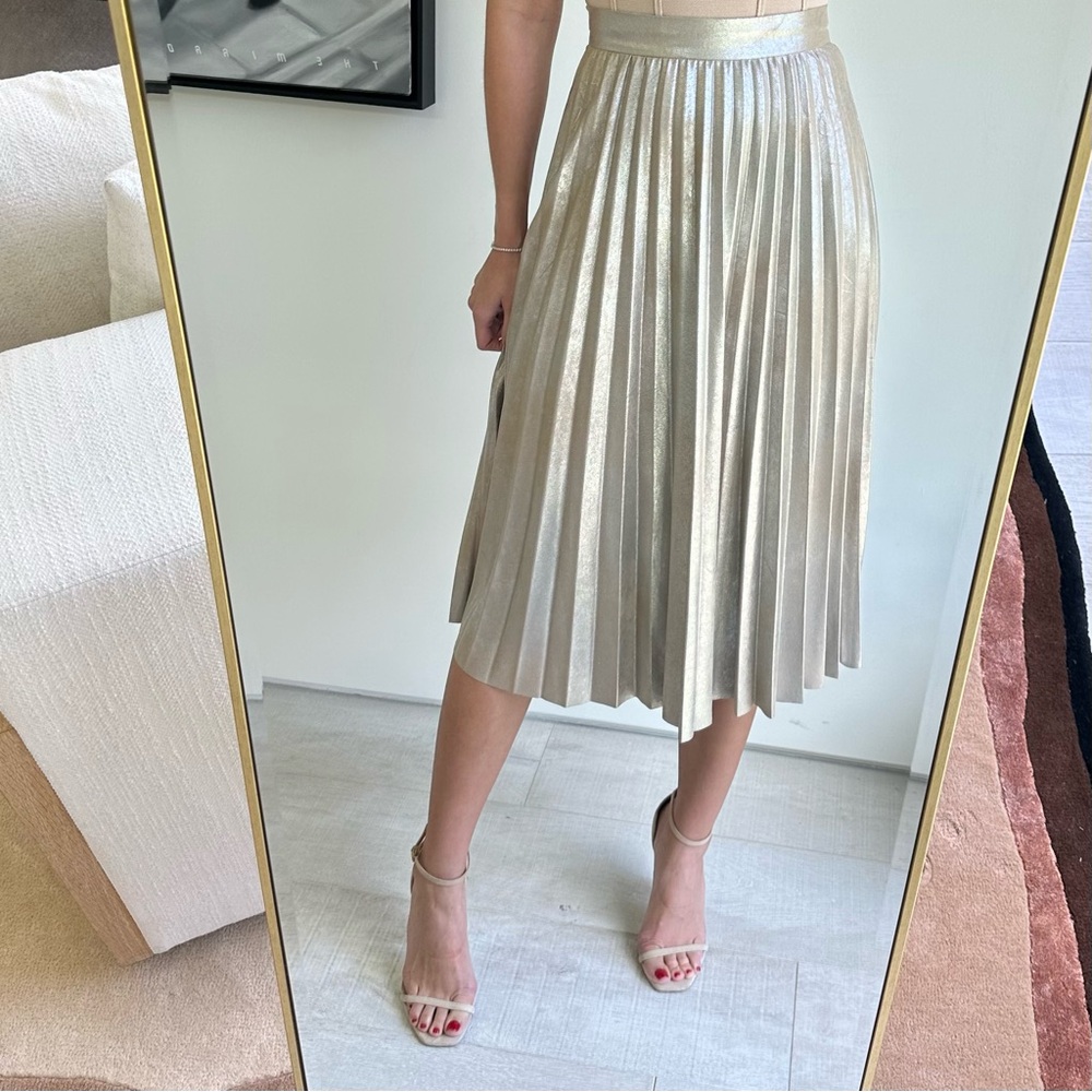 Zara | Metallic Pleated Midi Skirt